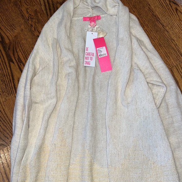 Lilly Pulitzer Tatum Long Fringe Cardigan size Large NWT in Gold Metallic - Picture 5 of 9